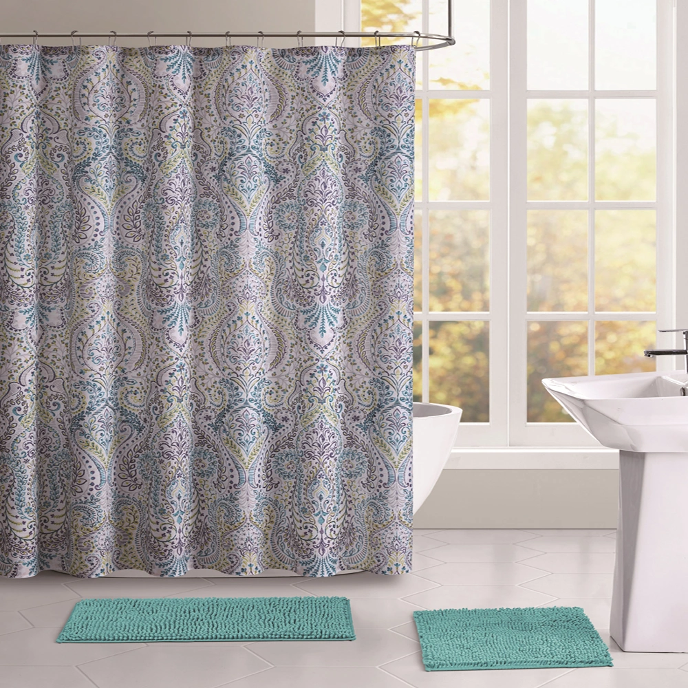 Polyester Blend Fabric Shower Curtain Waffle Weave Rustproof Metal Grommets Bathroom Showers