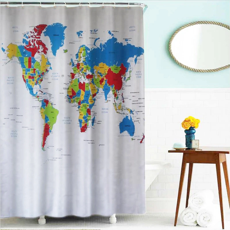 World Map Printed Customized Polyester Shower Curtain