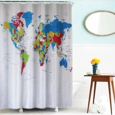 Rideau de douche en polyester personnalisé imprimé carte du monde