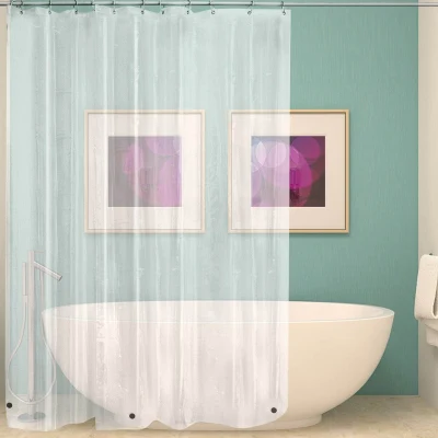 Rideaux de douche imprimés blancs transparents EVA imperméables, rideau de bain en plastique pour salle de bains PEVA