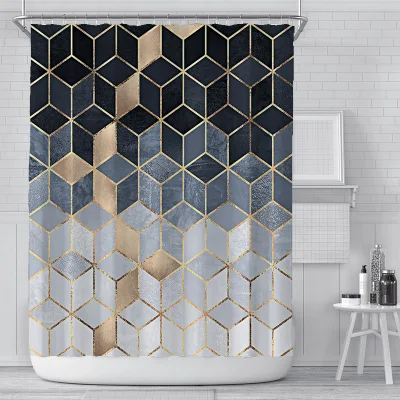 Rideau de salle de bain géométrique Simple Cube nordique, rideau de douche étanche en Dacron à impression numérique personnalisée